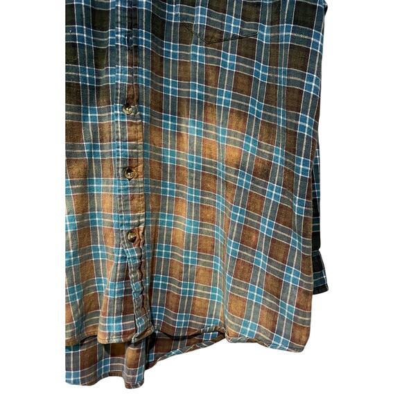 Franklin Flannels Shirt Vintage Bleach Distressed Blue Ombré Button Front 2XL - Picture 5 of 6